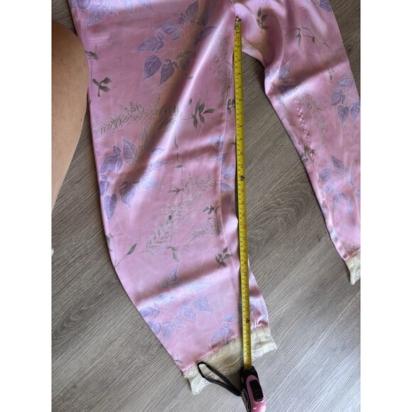 Vtg 90s California Dynasty Pink Satin Cami Pajama Pants 2 Pc Set Lace Trim M - Picture 11 of 11